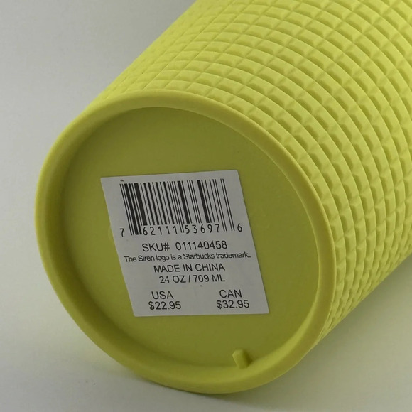 Starbucks Winter 2023 Yellow Meadow Grid Soft Touch 24oz Venti Tumbler Cup - Picture 4 of 6